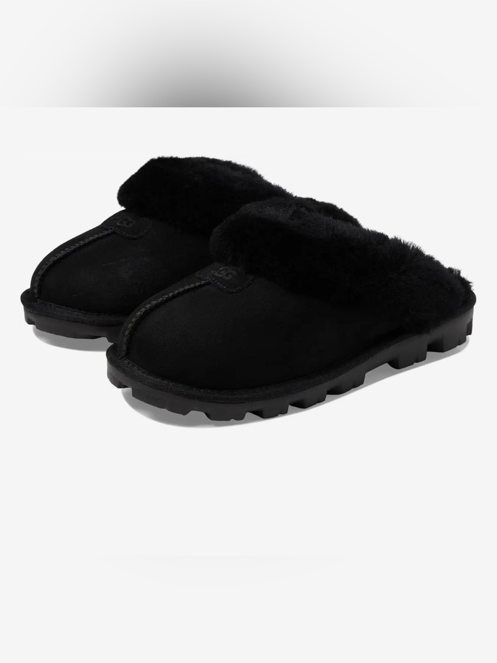 UGG Coquette Black Suede Shearling Clog Mule Slippers Sz 7 Runs Big Fits a 8.5
